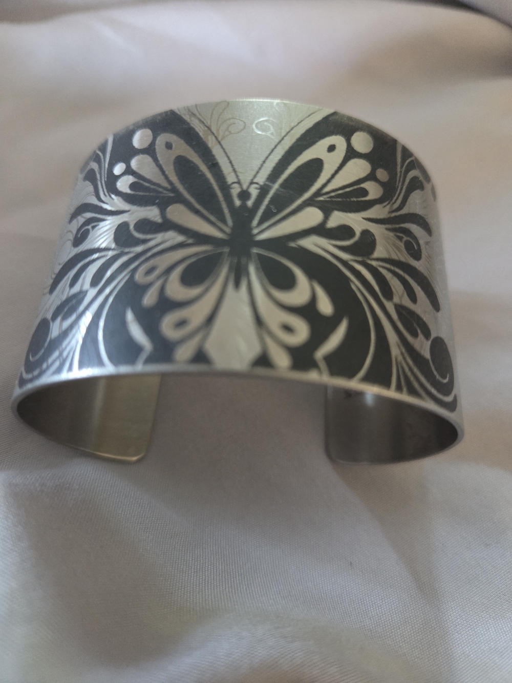 Tattooed Steel 'Beauty' Wide Stainless Cuff Bracelet